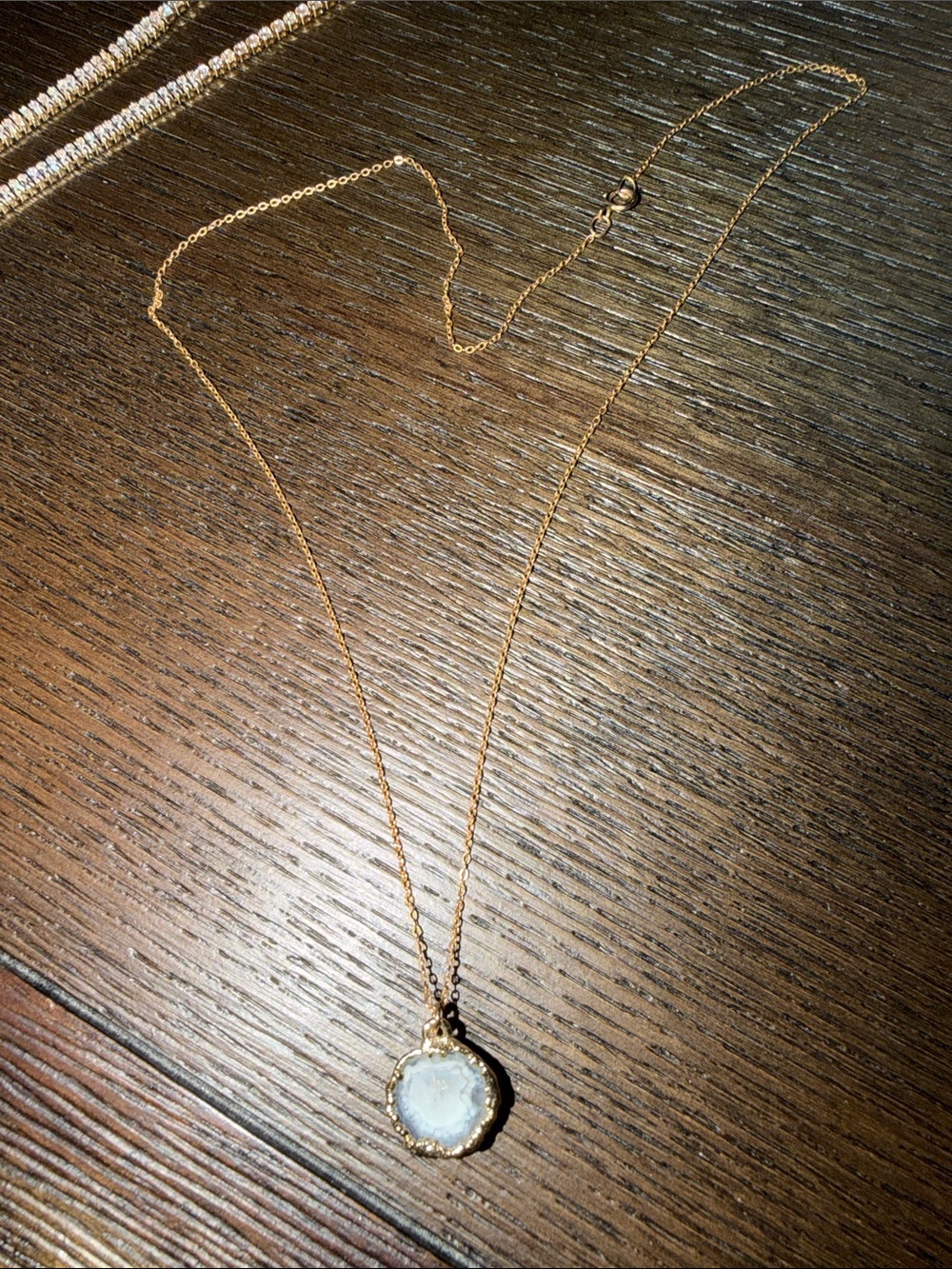 Gold-Plated Druzy Pendant Necklace in White - Women Jewelry